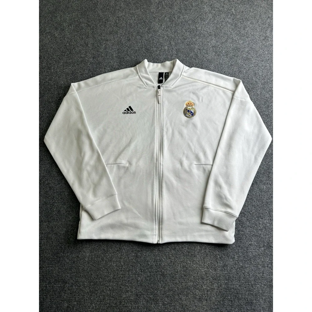 Mens 2018 Adidas Real Madrid Track Jacket White Full Zip, Size L